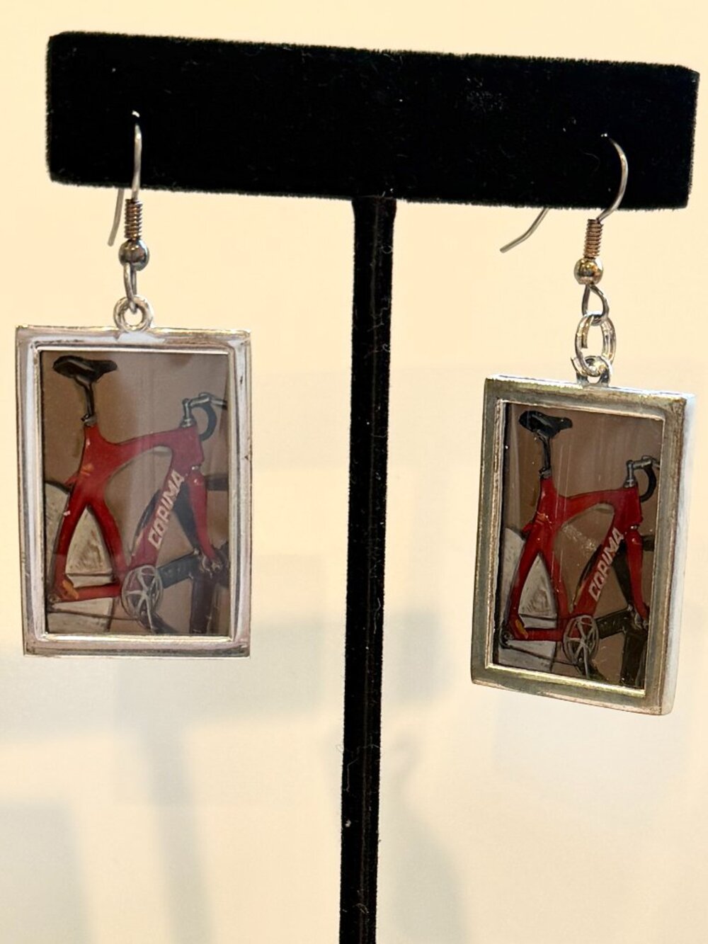 Handmade Transparent Bicycle Painting Pendant Drop Earrings